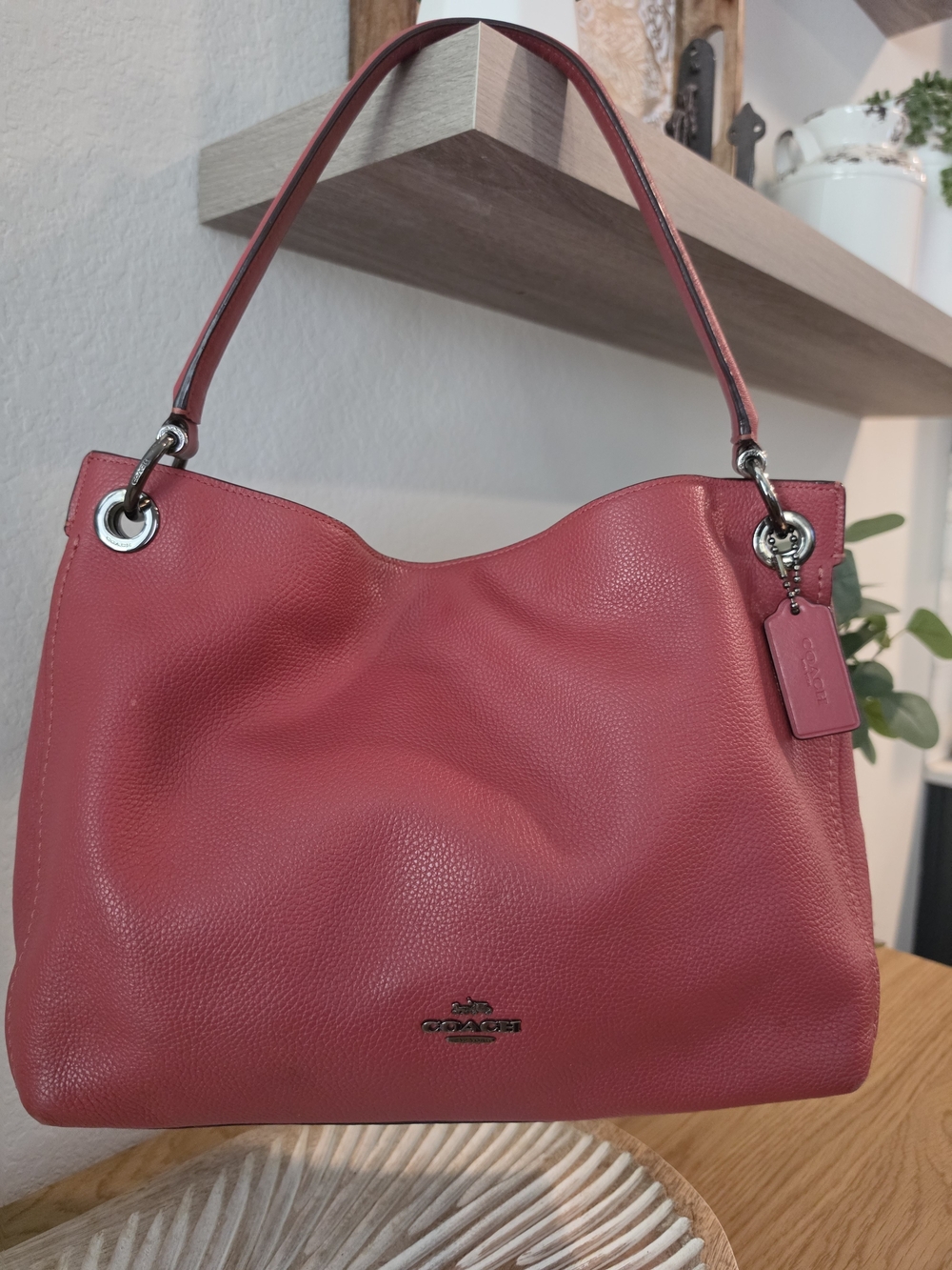 COACH Pebbled Leather Shoulder Bag in Red